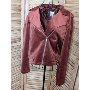 LC LAUREN CONRAD Womens Cinnamon Rust Velvet Velour Moto Jacket Size Medium